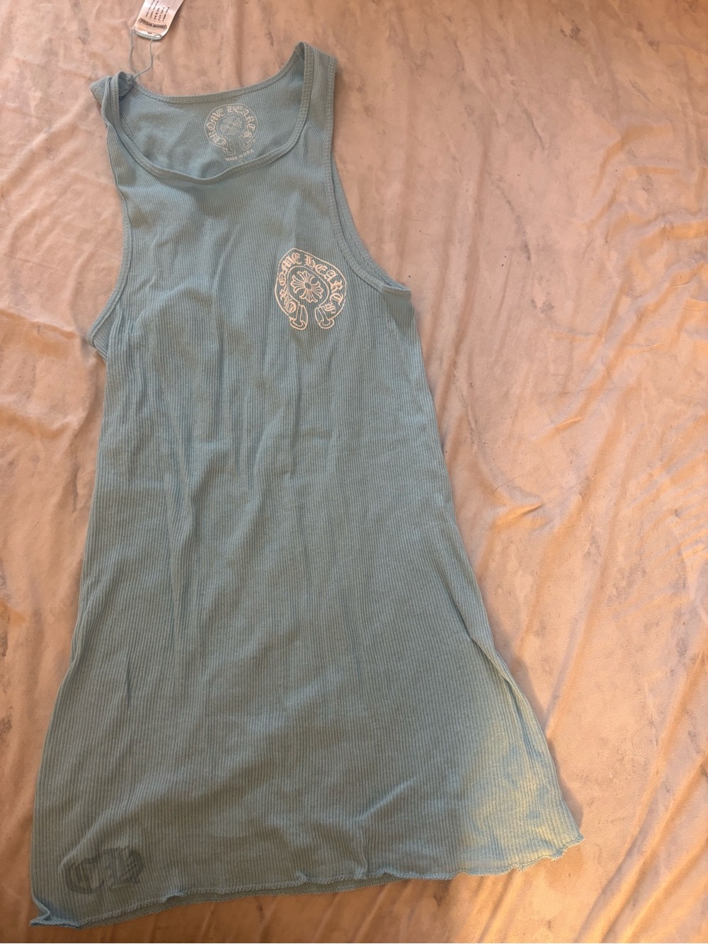 Chrome Hearts Light Blue Ribbed Mini Dress with Chest Logo brand new